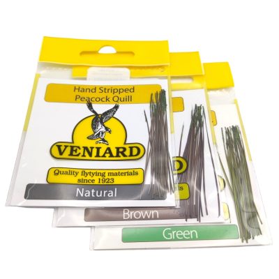 Veniard Hand Stripped Peacock Quills - Brown